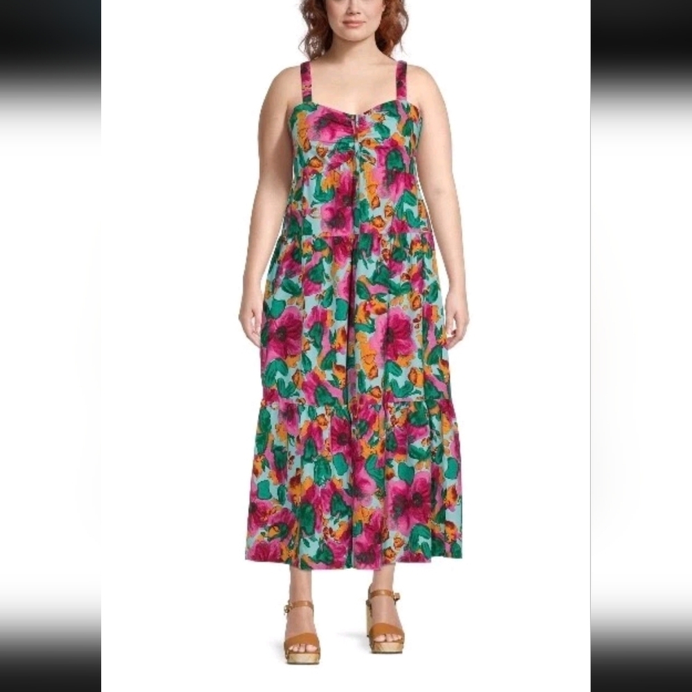 Floral Maxi Dress 2x Plus Size 20 22 Long Colorful Tropical Summer Beach Maxi